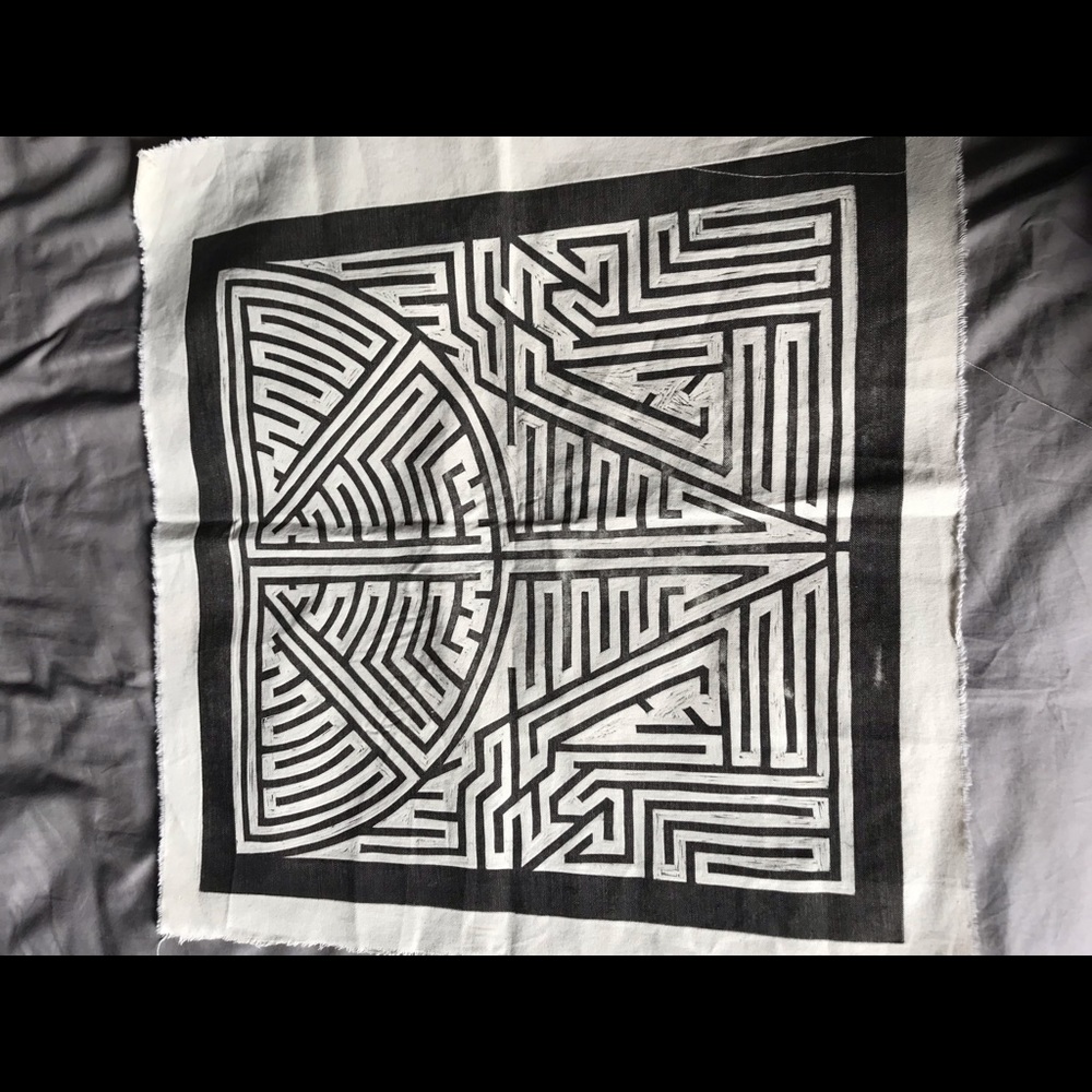 Custom wood block print on natural canvas